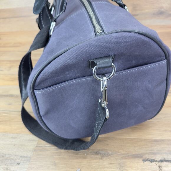 F.H. Wadsworth NYC Blue Matron Fabric Black Leather Trim Zip Duffle Bag Size L - Picture 3 of 10